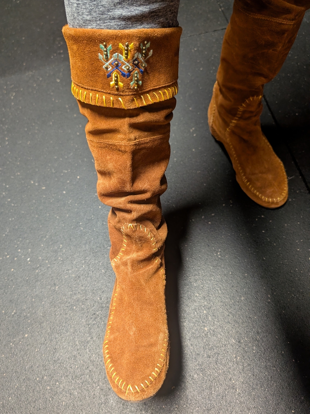 Aldo Size 37 Chestnut Brown Suede Embroidered Knee-High Boots - Picture 4 of 14